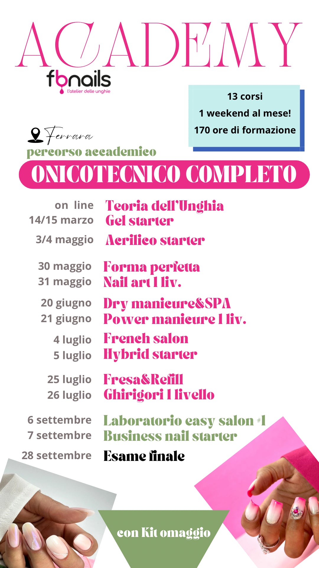 Corso in presenza FERRARA - ONICOTECNICO COMPLETO - corso ricostruzione unghie