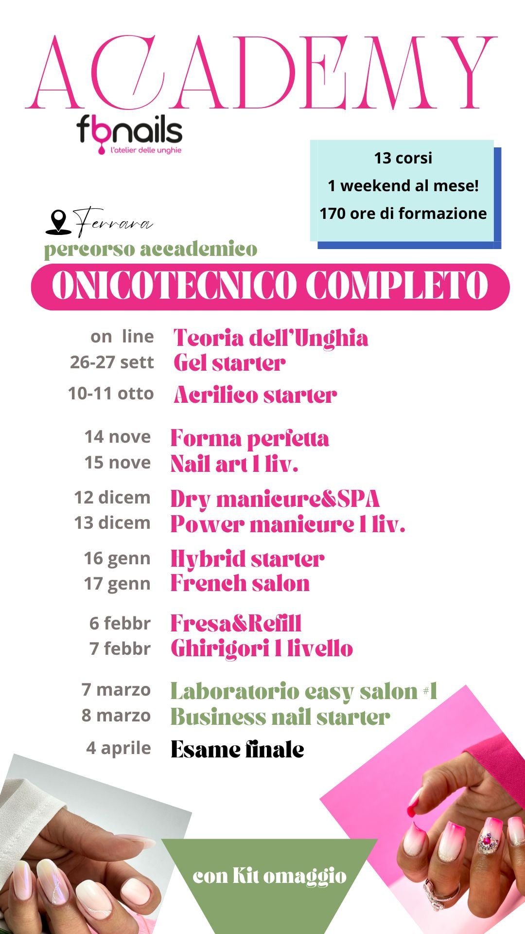 Corso in presenza FERRARA - ONICOTECNICO COMPLETO - corso ricostruzione unghie