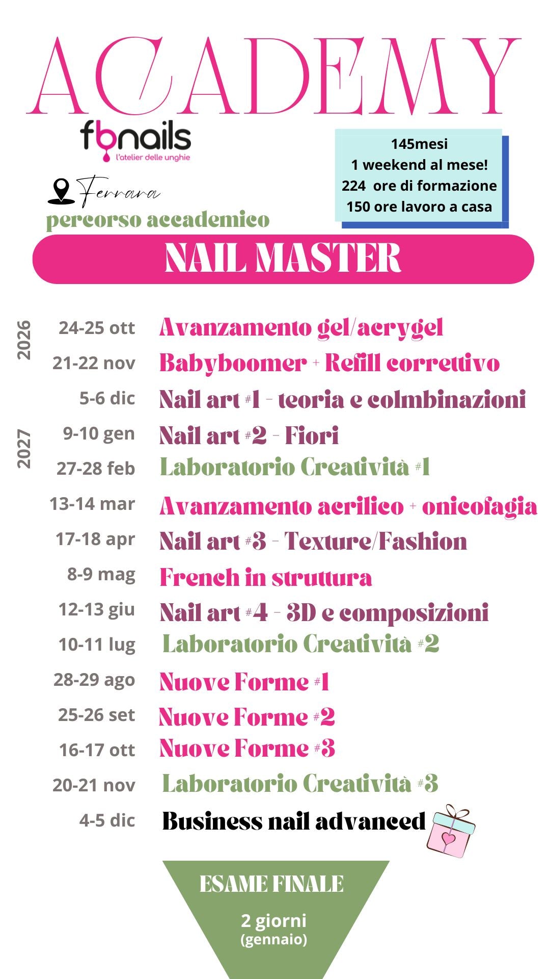 Corso in presenza FERRARA - NAIL MASTER - percorso avanzato unghie